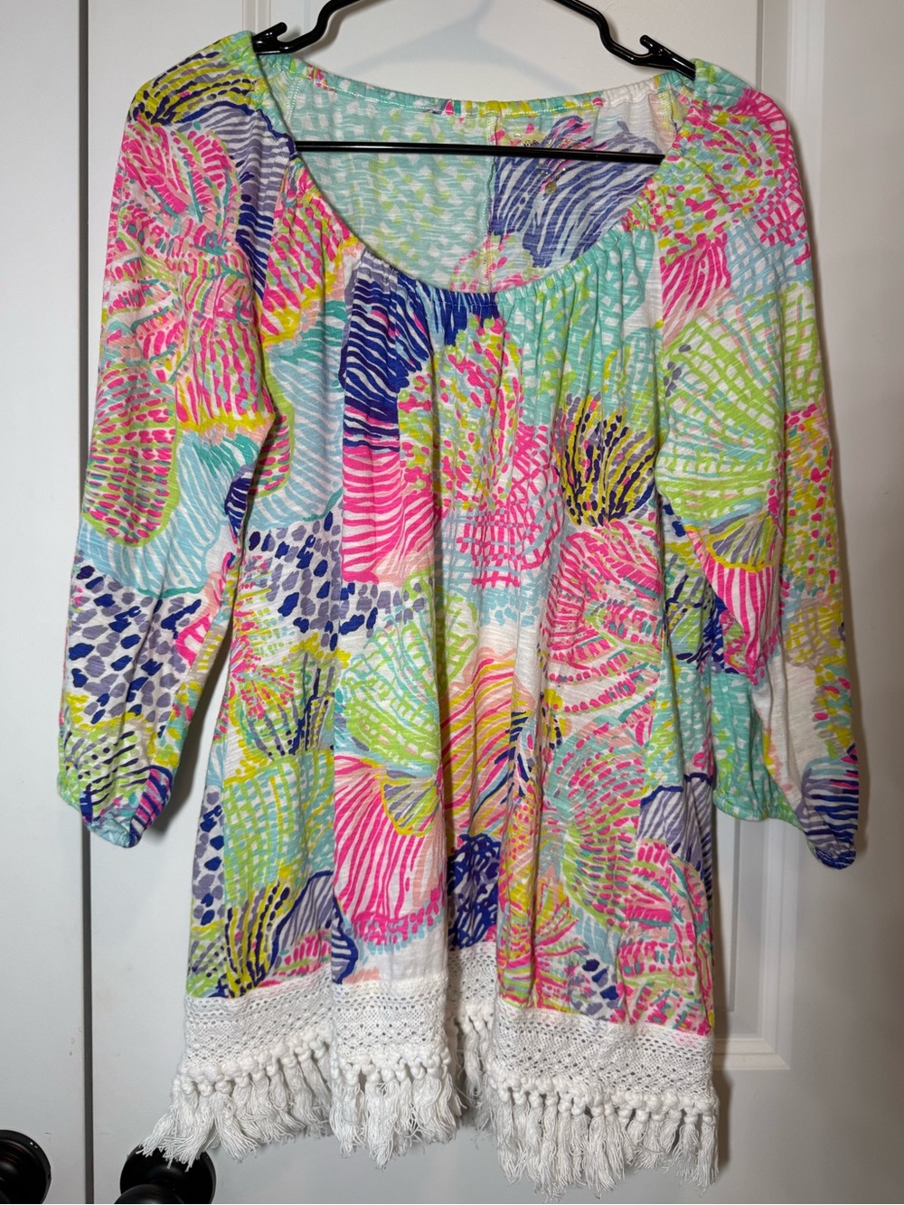 Lily Pulitzer | Alia Fringe Top | Roar of the Seas | Crochet Tassel Hem | Size L